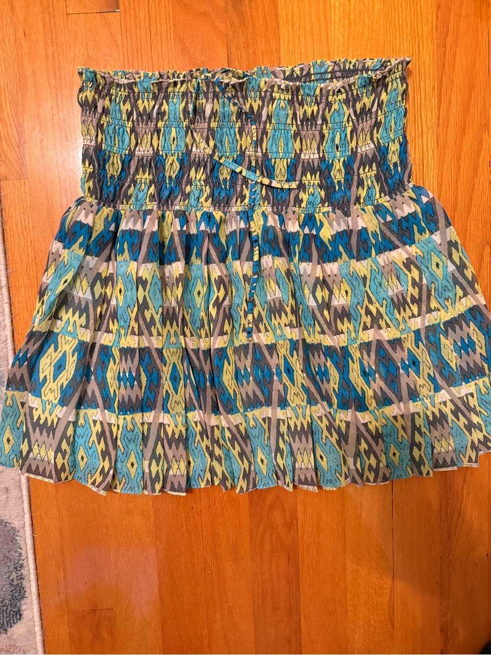 Joe Fresh Teal, Yellow & Gray Aztec Smocked Mini Skirt